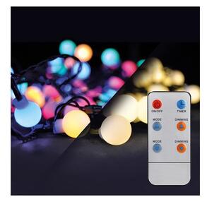 LED 2v1 venkovní vánoční řetěz, koule, dálkový ovladač - 100xLED, RGB+bílá, 10m+5m, 8 funkcí, IP44 - Solight (1V08-RGB)
