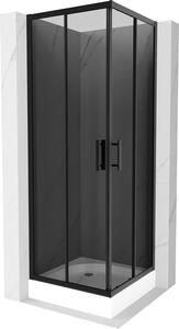 Mexen Rio, čtvercový sprchový kout s posuvnými dveřmi 70 (dveře) x 70 (dveře) x 190 cm, 5mm šedé sklo, černý profil + bílá sprchová vanička RIO, 860-070-070-70-40-4510