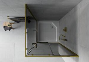 Mexen Rio, čtvercový sprchový kout s posuvnými dveřmi 90 (dveře) x 90 (dveře) x 190 cm, 5mm šedé sklo, zlatý profil + černá sprchová vanička RIO, 860-090-090-50-40-4510