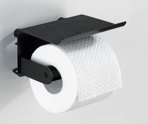 WENKO Držák WC papíru s poličkou BEZ VRTÁNÍ Classic Plus černý 10x14x14 cm