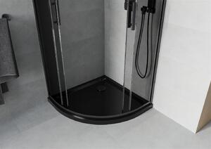 Mexen Rio, čtvrtkruhový sprchový kout s posuvnými dveřmi 80 (dveře) x 80 (dveře) x 190 cm, 5mm šedé sklo, černý profil + černá sprchová vanička SLIM, 863-080-080-70-40-4170B