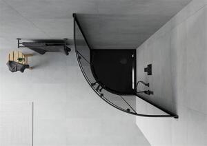 Mexen Rio, čtvrtkruhový sprchový kout s posuvnými dveřmi 80 (dveře) x 80 (dveře) x 190 cm, 5mm šedé sklo, černý profil + černá sprchová vanička SLIM, 863-080-080-70-40-4170B