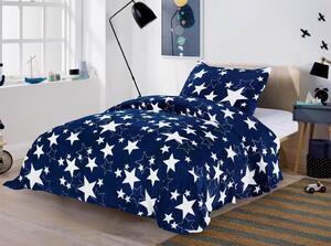 Bavlissimo 2-dílné povlečení hvězdy mikroplyš modrá bílá 140x200 na jednu postel