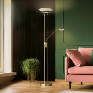 FISCHER & HONSEL LED stojací lampa Pool, mosazná barva, výška 182 cm, 2 světla., stmívatelný, Mosaz / zlato, Obývací pokoj / jídelna, kov, Moderní, Lampička na čtení