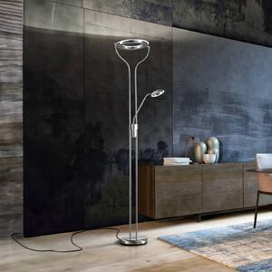 FISCHER & HONSEL LED stojací lampa Davos, niklová, výška 180 cm, 2-ramenná,, stmívatelný, Hliník / šedá / zinek, Obývací pokoj / jídelna, kov, Lampička na čtení