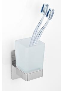 Samodržící skleněný kelímek na zubní kartáčky v leskle stříbrné barvě Genova – Wenko