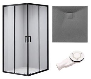 BPS-koupelny Čtvercový sprchový kout HYD-SK30B 90x90 černá/transparent + vanička HYD-SSV-RIKO šedá