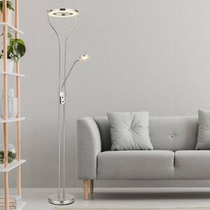 Globo LED stojací lampa Ebro, výška 194 cm, barva niklu, 2 světla., stmívatelný, Hliník / šedá / zinek, Obývací pokoj / jídelna, kov, Moderní, Lampička na čtení