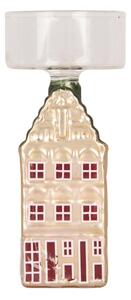 Skleněný svícen na čajovou svíčku stříbrný – 5x5x12 cm