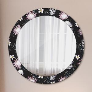 Kulaté dekorační zrcadlo na zeď Květiny lebky
