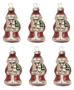 Sada 6 červených skleněných vánočních ozdob Santa Claus – 3x35 cm
