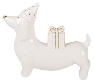 Bílá porcelánová vánoční dekorace pes – 15x4x13 cm