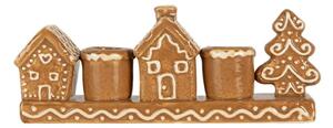 Hnědý keramický svícen domeček – 21x4x8 cm