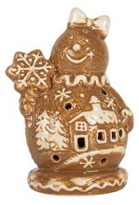 Hnědá keramická vánoční dekorace sněhulák – 9x7x13 cm