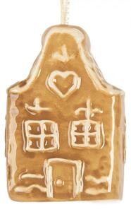 Hnědá keramická vánoční ozdoba perníková chaloupka – 4x3x6 cm
