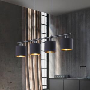 Závěsná lampa Tommy, černá/zlatá, délka 75 cm, 4 světla, látka