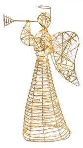 Kovová vánoční dekorace anděl s LED světlem zlatá – 28x10x51 cm