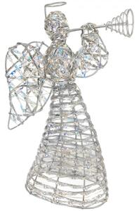 Kovová vánoční dekorace anděl s LED světlem stříbrná – 22x8x30 cm