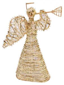 Kovová vánoční dekorace anděl s LED světlem zlatá – 22x8x30 cm