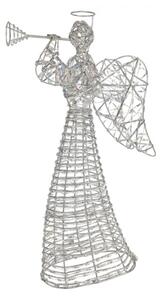 Kovová vánoční dekorace anděl s LED světlem stříbrná – 28x10x51 cm