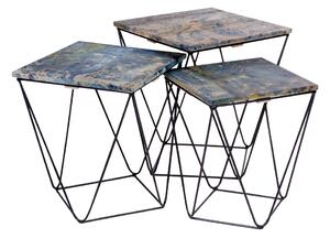 House Nordic Postranní stolek Ranchi (Odkládací stolek z mangového dřeva s mramorovou povrchovou úpravou modrá s/3)