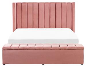 Čalouněná sametová postel růžová s úložným prostorem 160 x 200 cm NOYERS