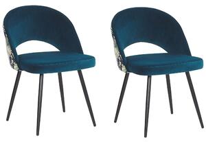 Sada 2 sametových jídelních židlí modrá VIVIAN
