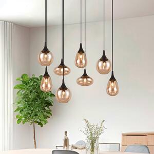 Trio Lighting Závěsné svítidlo Lumina, 8 světel, černá/jantarová, sklo, stmívatelný, Obývací pokoj / jídelna, Sklo, Moderní