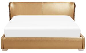 Kožená postel s LED osvětlení 180 x 200 cm zlatá PARIS