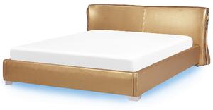 Kožená postel s LED osvětlení 180 x 200 cm zlatá PARIS