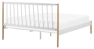 Bílá postel se světle hnědými nohami a roštem 160 x 200 cm MAURS