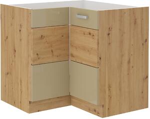 Rohová kuchyňská skříňka spodní 83 x 83 cm 01 - VISION - Bílá lesklá / Dub lancelot