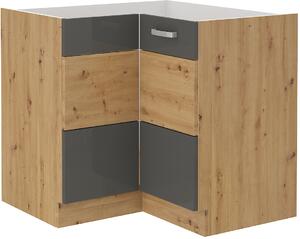Rohová kuchyňská skříňka spodní 83 x 83 cm 25 - MYSTIC - Béžová lesklá / Dub artisan