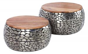 Konferenční stolek Stone Mosaic set 2ks stříbrný Akát