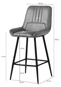 DARKNESS Barová židle z pravé kůže, 52x57x108, hnědá