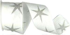 Stuha vánoční bavlněná SHOOTING STAR WHITE bílá 40mm x 2m (14,-Kč/m)