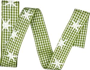 Stuha vánoční skládaná GREEN CHECK STARS zelená 25mm x 2m (9,-Kč/m)
