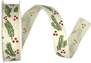 Stuha vánoční HOLLY CHARM CREME krémová 15mm x 4m (7,-Kč/m)