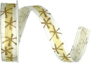Vánoční stuha Golden Spark– Christmas Cotton Ribbon bílá 15mm x 2m (10,-Kč/m)