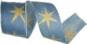 Stuha vánoční bavlněná SHOOTING STAR DARK BLUE modrá 40mm x 2m (14,-Kč/m)