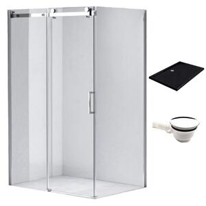 BPS-koupelny Obdélníkový sprchový kout HYD-OK202A 100x90 chrom/transparent + vanička HYD-OSV-ST04A černá