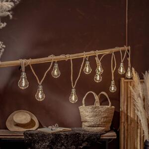 STAR TRADING LED světelná girlanda Jutta Outdoor, 10 žárovek, 5 m, juta, IP44, Krémová / jantar, Textil / tkanina / hedvábí