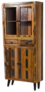 SIXTIES Starožitná dřevěná vitrína, 90x35x200, vícebarevně lakovaná