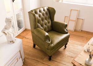 Křeslo CAMBRIDGE Wing Chair, pravá kůže, 88x81x105, zelené