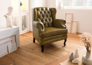 Křeslo CAMBRIDGE Wing Chair, pravá kůže, 88x81x105, zelené