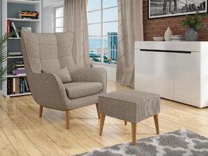 Designové křeslo ušák s taburetkou LEVI - tmavé béžové