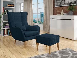 Designové křeslo ušák s taburetkou LEVI - pařížská modř