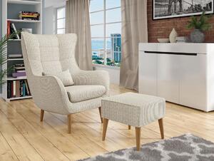 Designové křeslo ušák s taburetkou LEVI - špinavé bílé