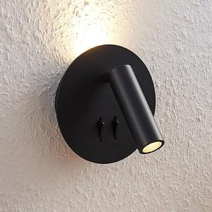Lucande LED nástěnné svítidlo Magya, černé 2 světla, kulaté, Černá, Obývací pokoj / jídelna, Hliník, Moderní, Nástěnné svítidlo / světlem dolů