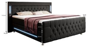 Boxspring postel PARADISE bez úložného prostoru s LED a USB, samet